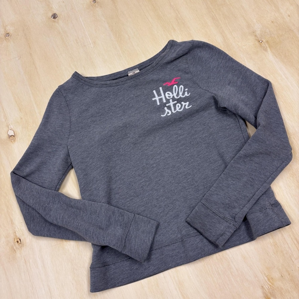 Y2K Hollister California Sweatshirt Womens Small Gray Logo‎ Fleece Crewneck